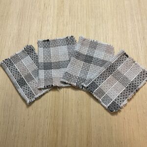 Plaid Black White Beige Set Of 4 Placemats Fringed Edges